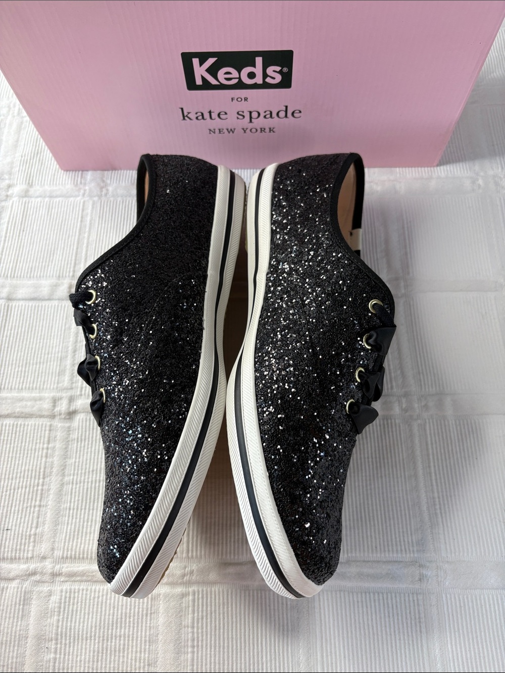 Kate Spade Keds New York Champion Black Glitter Sneakers 11W - Picture 5 of 8